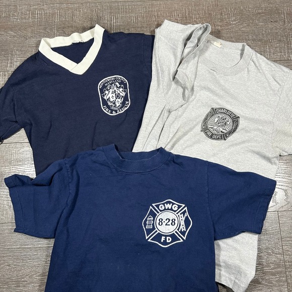 Vintage Other - Vintage Fire Dept T-Shirt Lot of 3 70s 80s Montgomery County Charlotte Mens L/XL